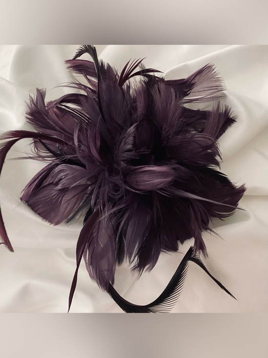 Accessories - Aubergine dark Plum purple Feather Fascinator Hair Clip. Handmade in the USA.